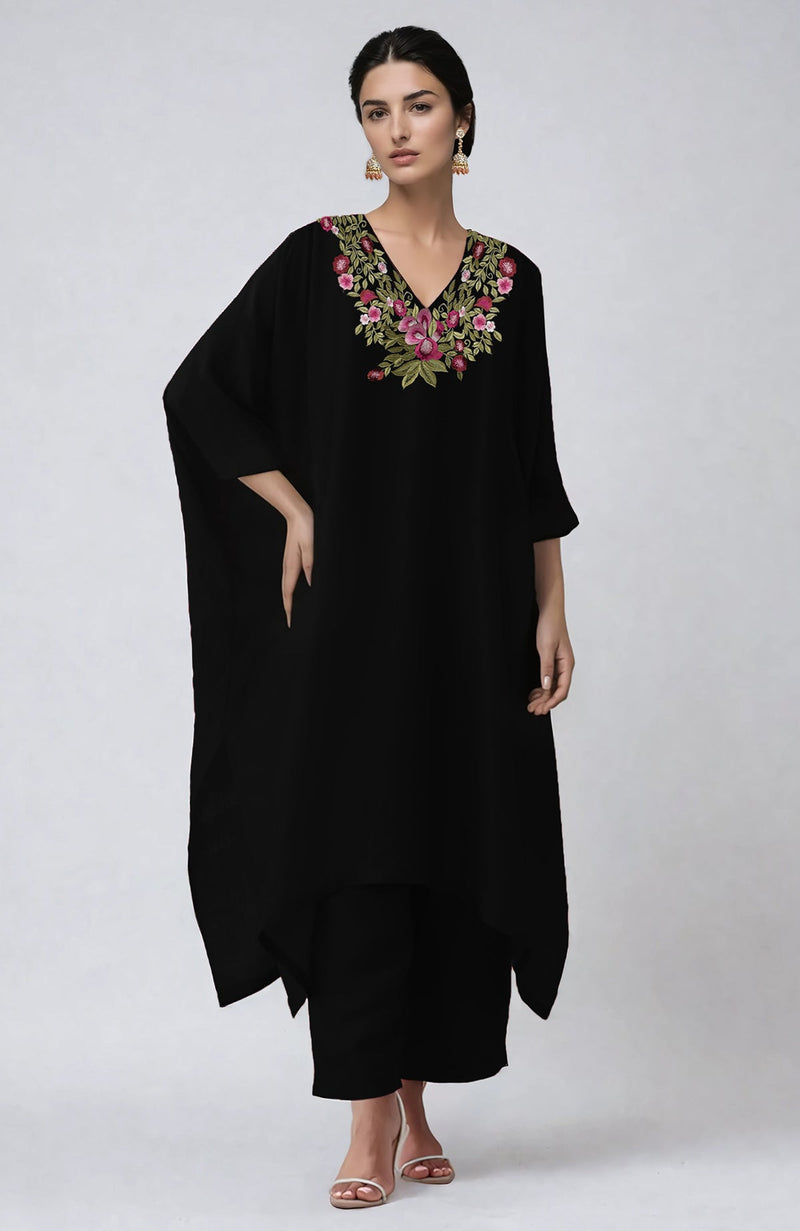 Black Floral Embroidered Kaftan set
