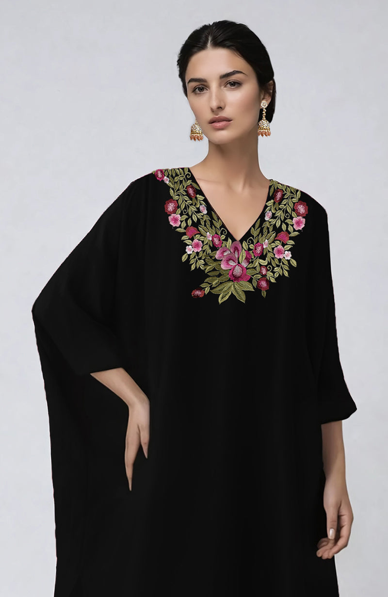 Black Floral Embroidered Kaftan set