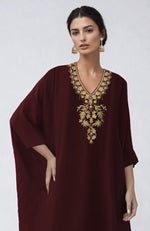 Wine Kashmiri Tilla Aari Embroidered Kaftan