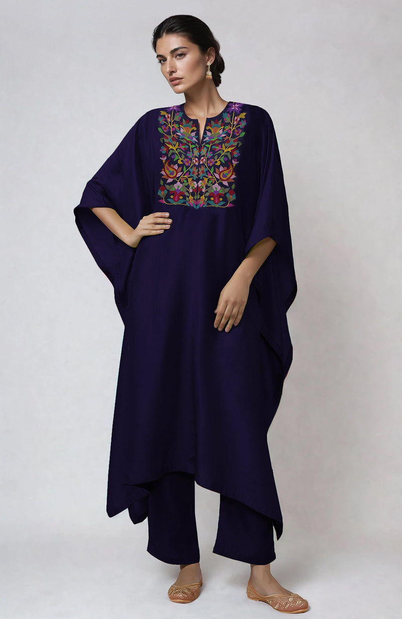 Eclipse Blue Kani Art Embroidered Kaftan Set