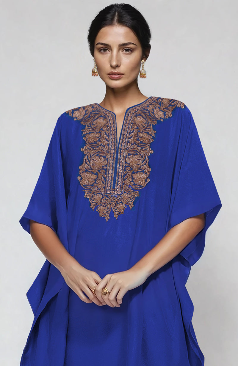 Royal Blue Kashmiri Tilla Embroidered Kaftan Set