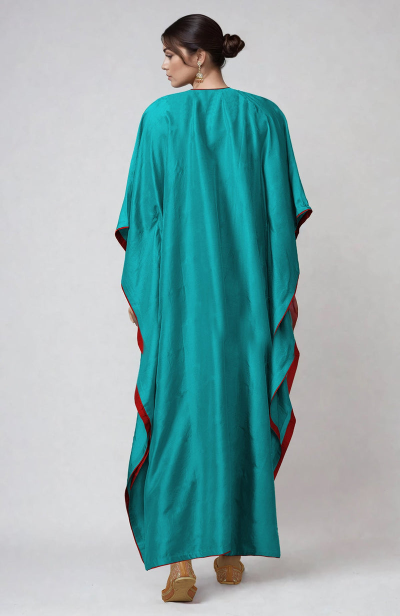 Viridian Green Kashmiri Kashidakari  Embroidered Kaftan