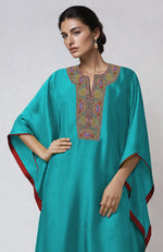 Viridian Green Kashmiri Kashidakari  Embroidered Kaftan