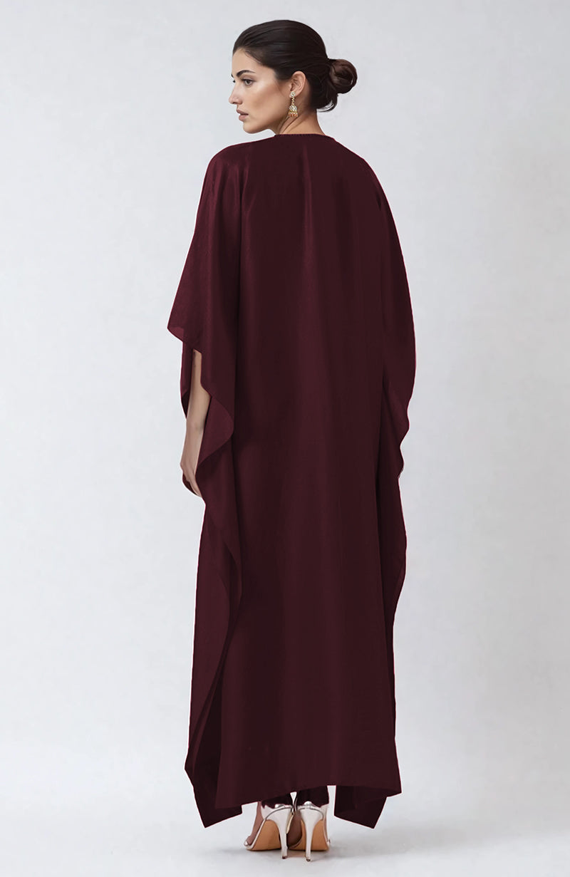 Burgundy Resham Sequin and Beads Embroidered Kaftan