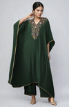 Bottle Green Marori & Resham Embroidered Kaftan Set