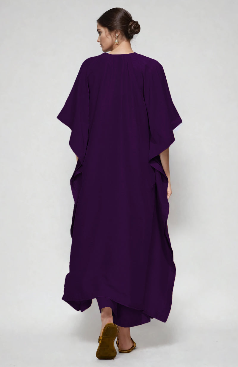 Plum  Paisley Resham Aari Embroidered Kaftan Set