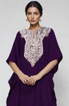 Plum  Paisley Resham Aari Embroidered Kaftan Set