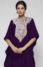 Plum  Paisley Resham Aari Embroidered Kaftan Set