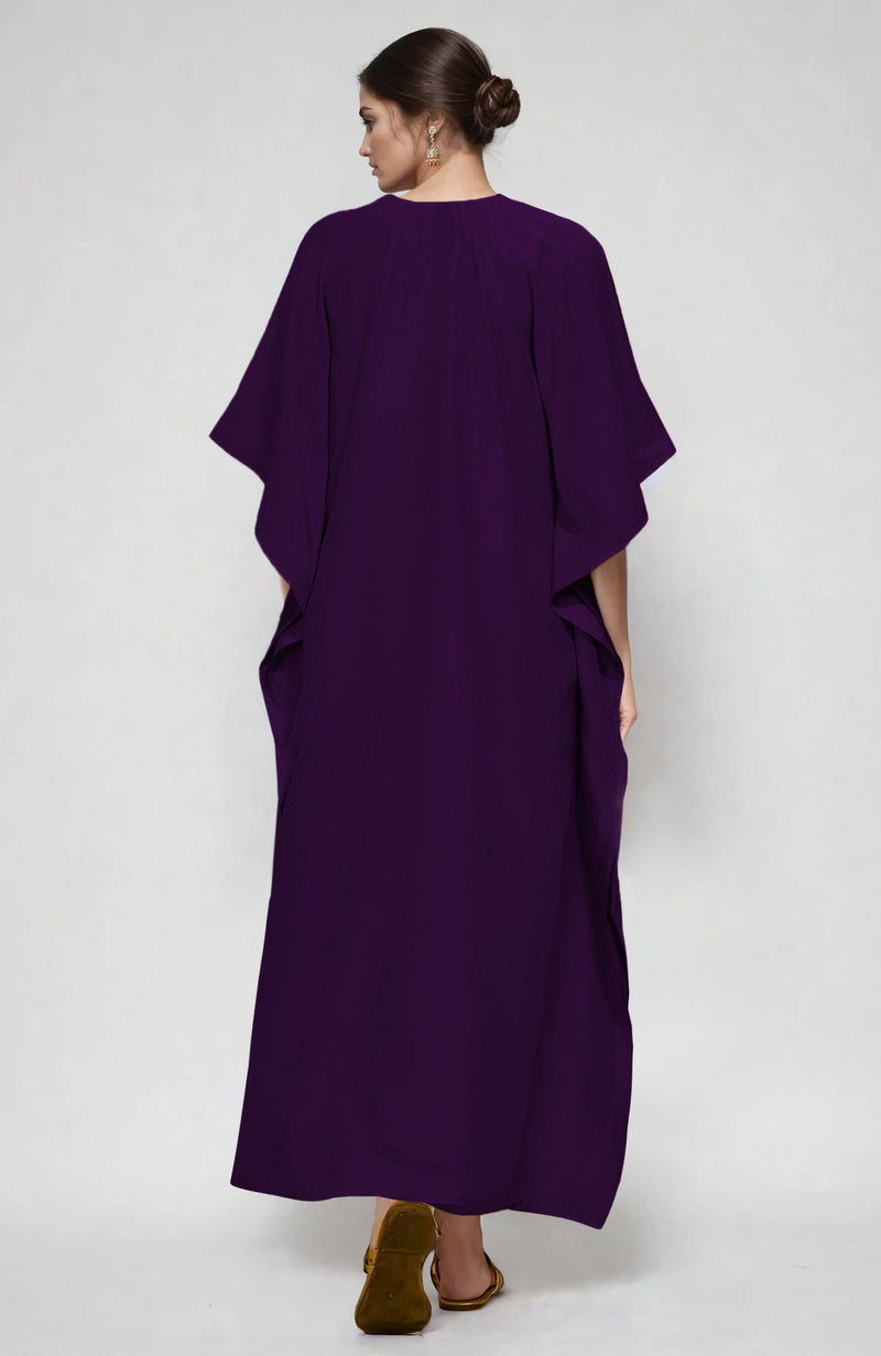 Plum  Paisley Resham Aari Embroidered Kaftan