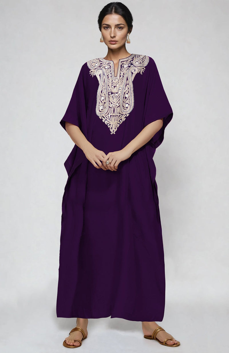 Plum  Paisley Resham Aari Embroidered Kaftan