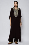 Black Floral Parsi Gara Embroidered Kaftan set