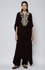 Black Floral Parsi Gara Embroidered Kaftan set
