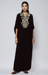 Black Floral Parsi Gara Embroidered Kaftan