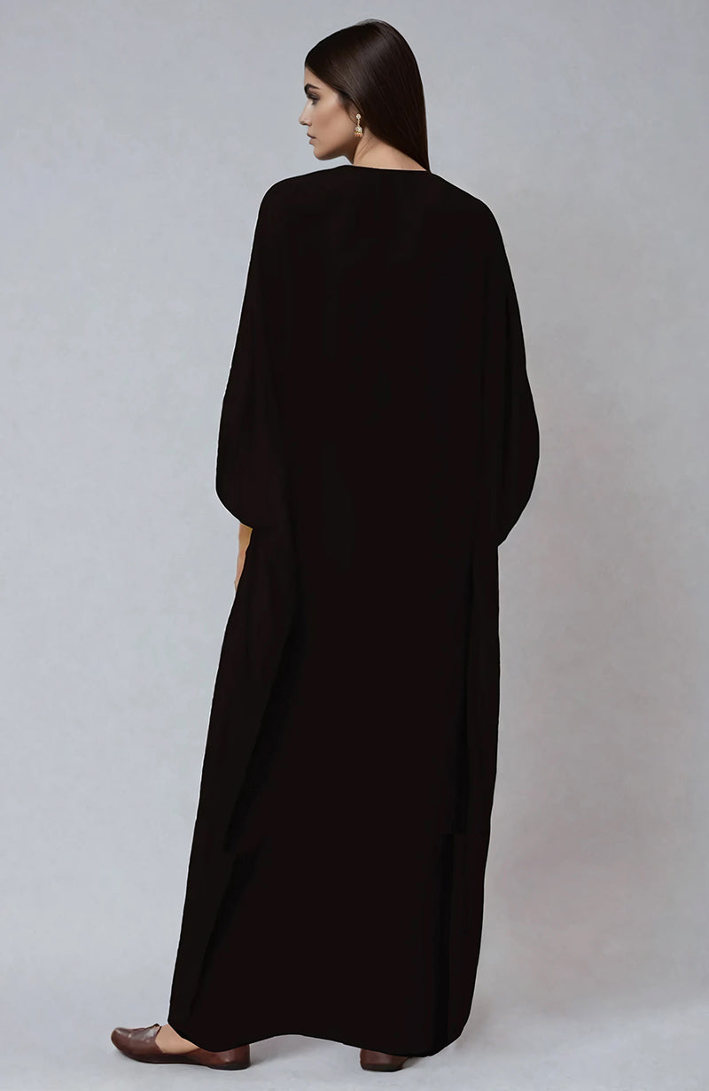 Black Floral Parsi Gara Embroidered Kaftan