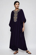Midnight Blue  Kashidakari Embroidered Kaftan Set