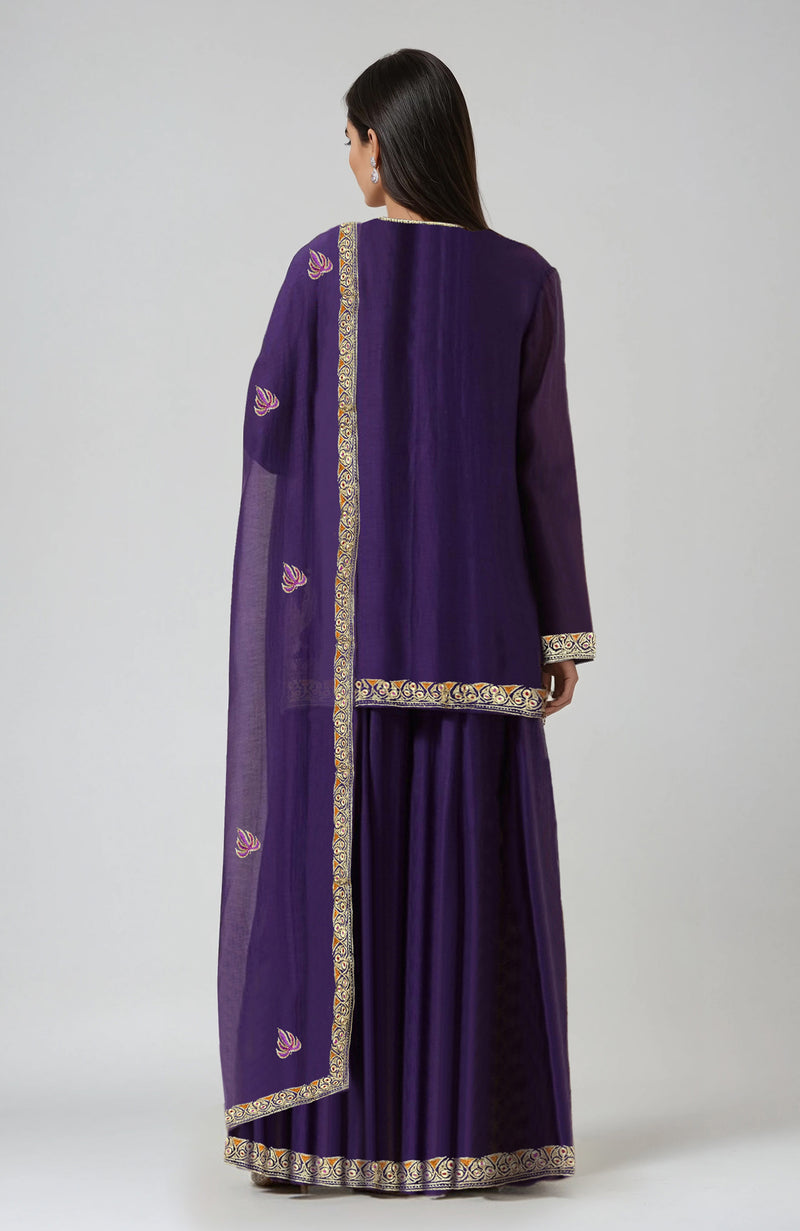 Indigo Purple Kashmiri Tilla and Resham Embroidered Sharara Set