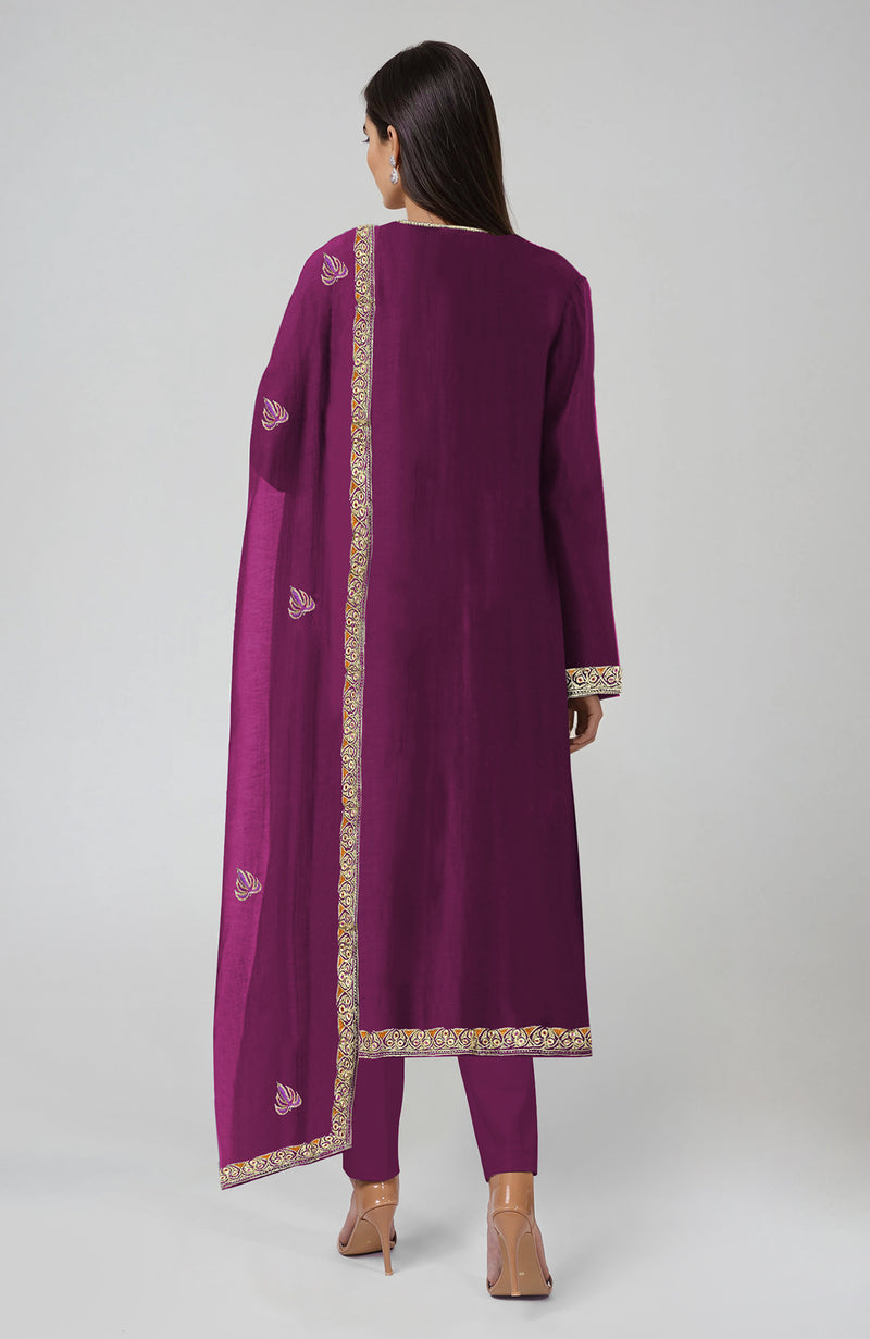 Peacock Pink Kashmiri Tilla and Resham Embroidered Kurta Set