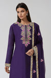 Indigo Purple Kashmiri Tilla and Resham Embroidered Kurta Set