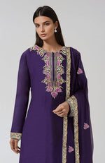 Indigo Purple Kashmiri Tilla and Resham Embroidered Kurta Set