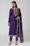 Indigo Purple Kashmiri Tilla and Resham Embroidered Kurta Set