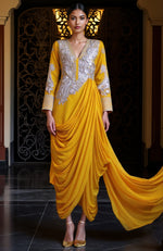 Stale Grey -Silver Embroidered Draped Skirt Set