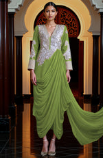 Stale Grey -Silver Embroidered Draped Skirt Set