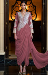 Stale Grey -Silver Embroidered Draped Skirt Set