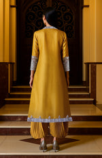 Mustard Yellow Silver Embroidered Jacket Dhoti Set