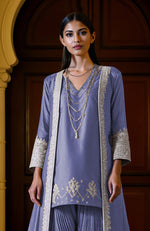 Iolite Silver Embroidered Jacket Dhoti Set