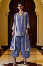 Mustard Yellow Silver Embroidered Jacket Dhoti Set
