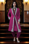 Pink Peacock Silver Embroidered Jacket and Dhoti Pants Set