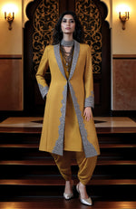 Mustard Yellow Silver Embroidered Jacket and Dhoti Pants Set