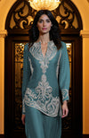Peacock Blue Embroidered Tunic Set