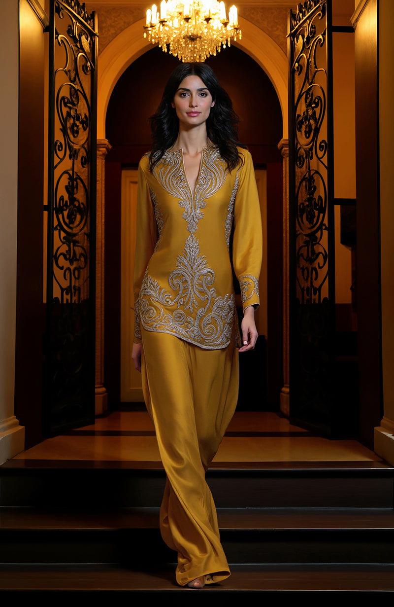 Peacock Blue Embroidered Tunic Set