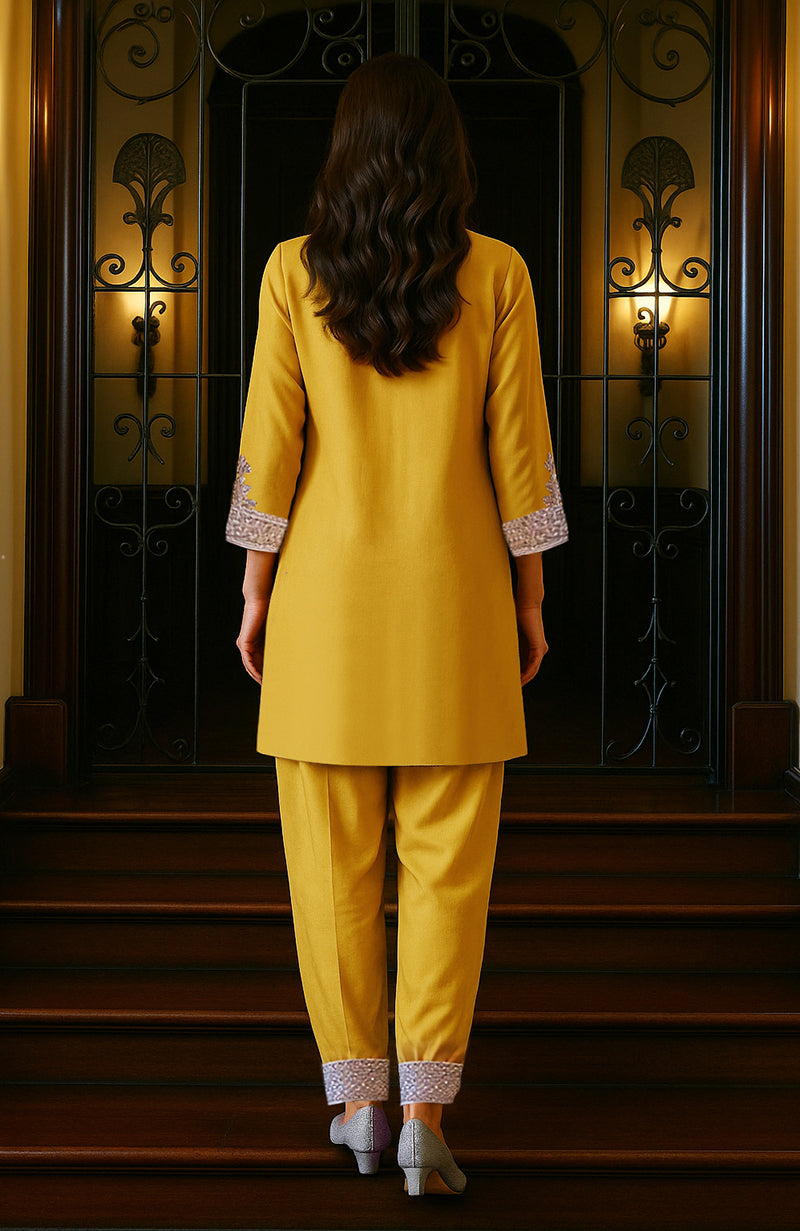 Mustard Gold Embroidered Tunic Set