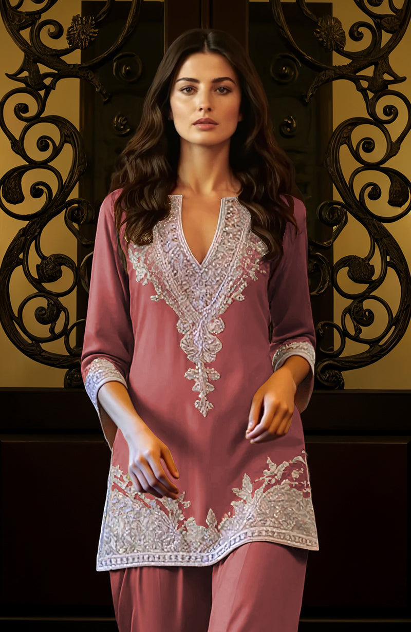 Dessert Rose Embroidered Tunic Set
