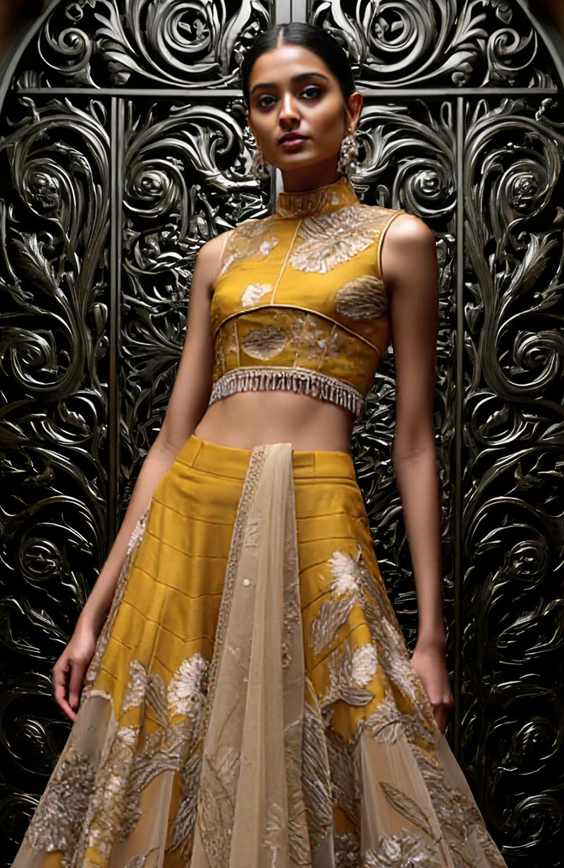 Mustard Gold Embroidered Lehenga set