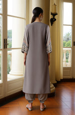 Taupe Grey Beads and Mirror Embroidered Kurta Set