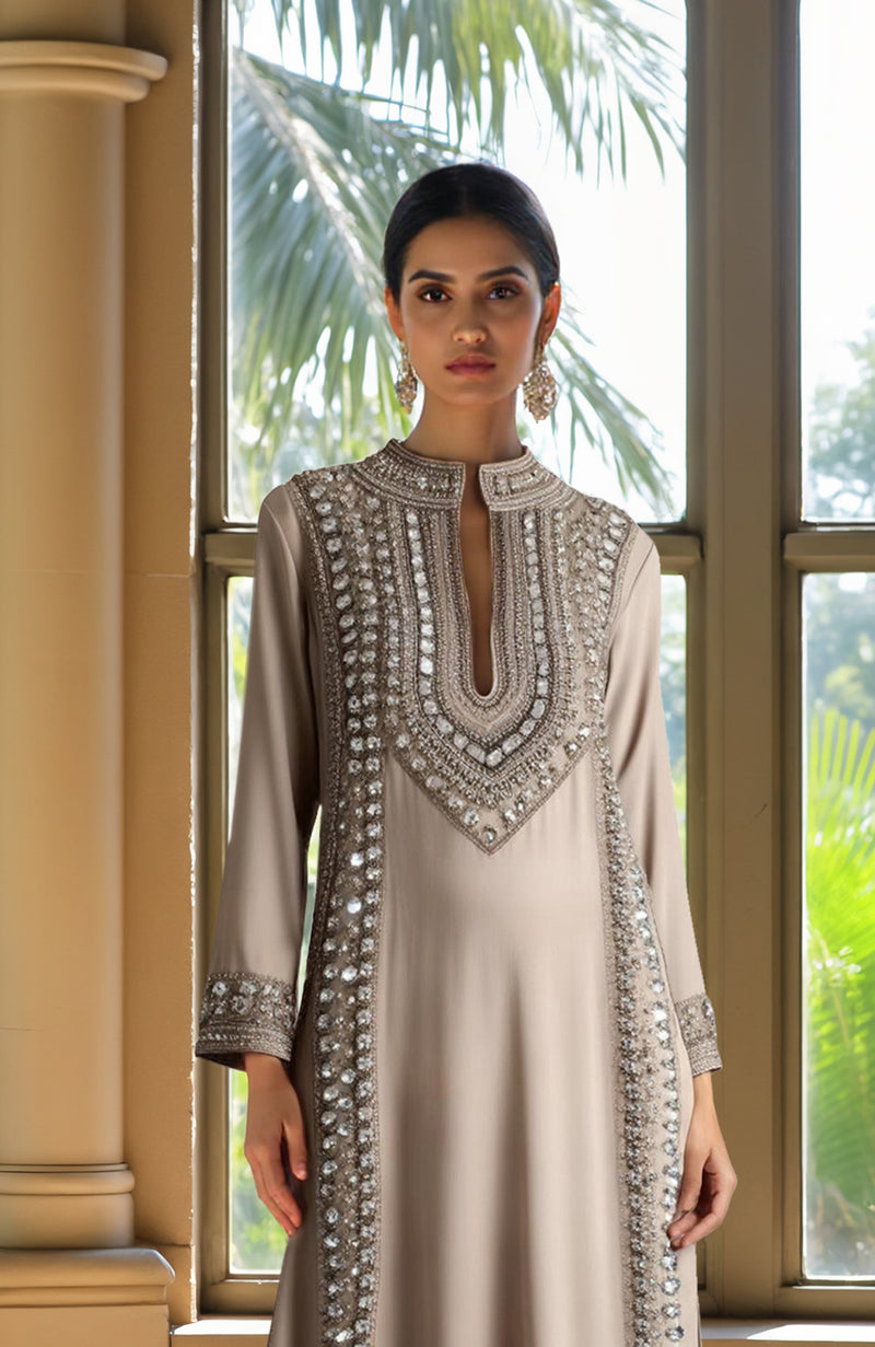 Champagne Bead and Crystal Embroidered Kurta set
