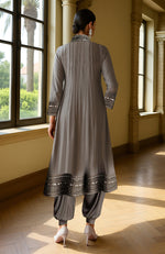 Taupe Grey Bead and Crystal Embroidered Kurta set