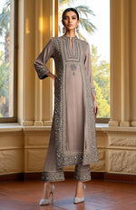 Taupe Beige Bead and Crystal Embroidered Kurta set