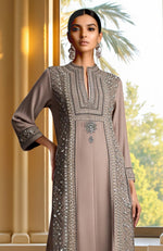 Taupe Beige Bead and Crystal Embroidered Kurta set