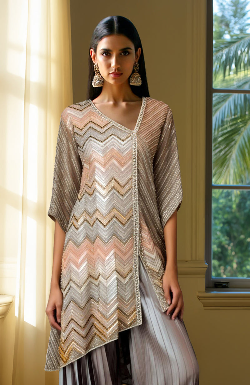 Grey Beads and Sequin Embroidered Tunic Kurta Set