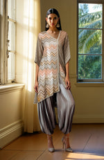 Grey Beads and Sequin Embroidered Tunic Kurta Set