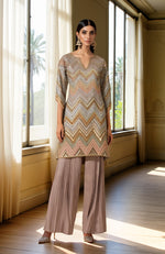 Grey- Mauve Beads and Sequin Embroidered Tunic Kurta set
