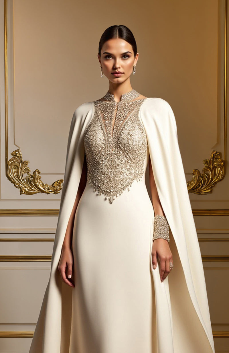 Ivory Bead and Crystal Embroidered Gown