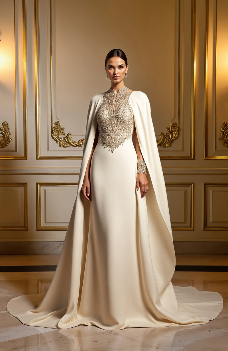 Ivory Bead and Crystal Embroidered Gown