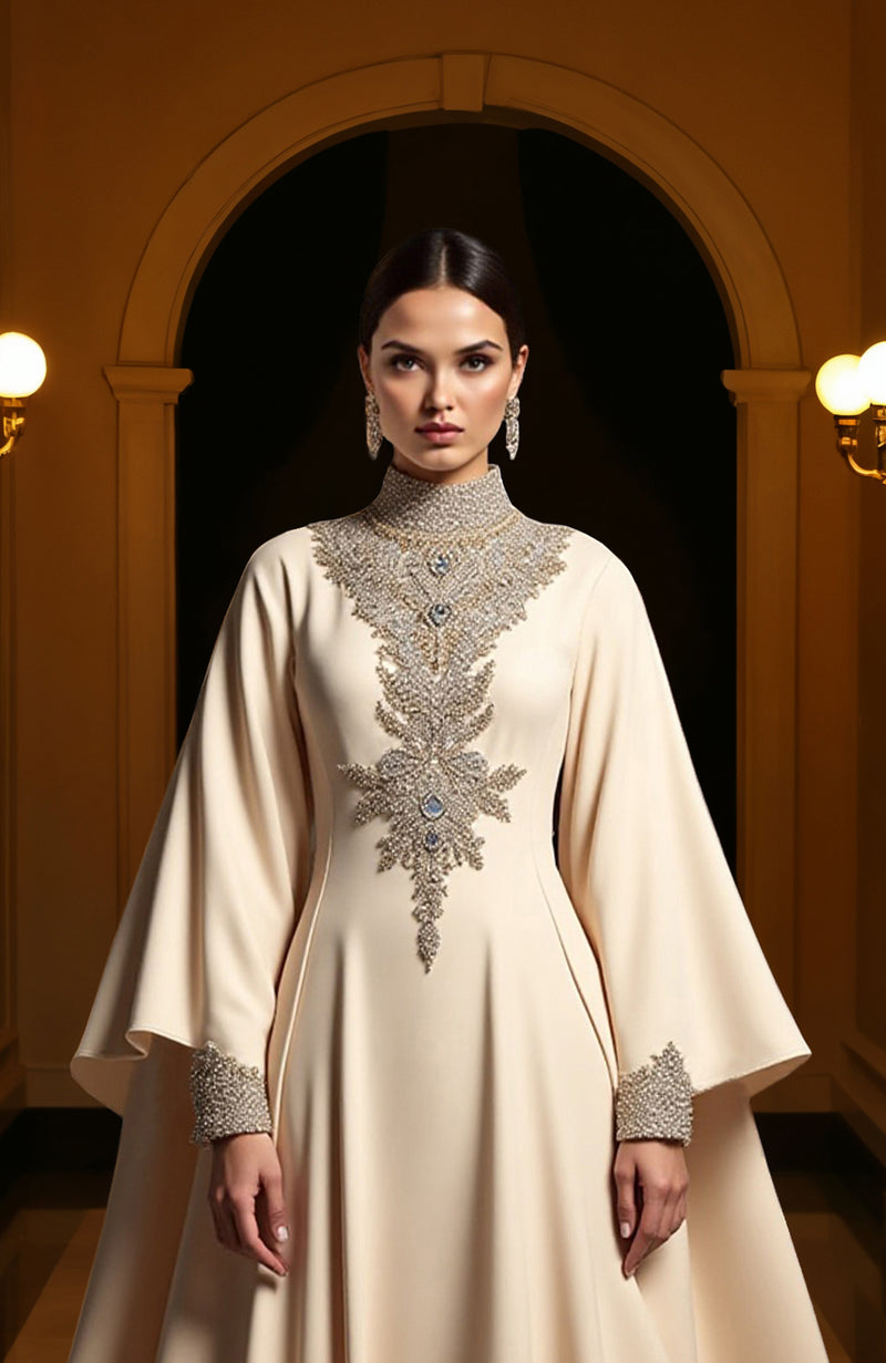 Ivory Bead and Crystal Embroidered Gown