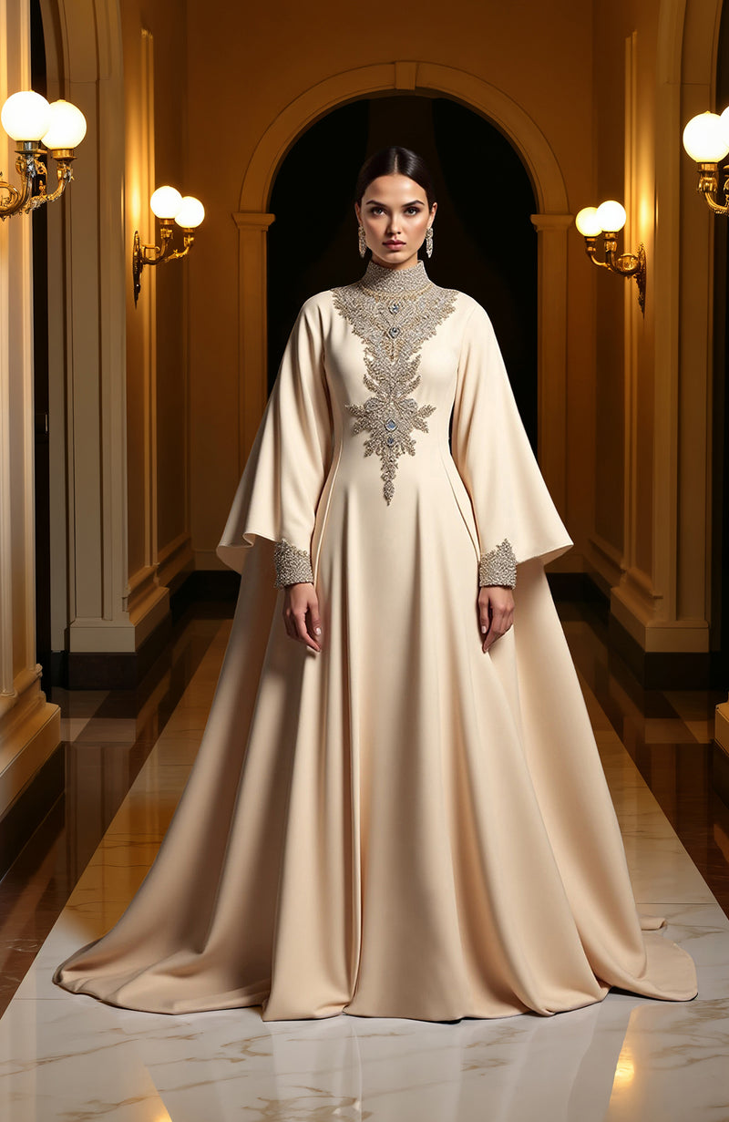 Ivory Bead and Crystal Embroidered Gown