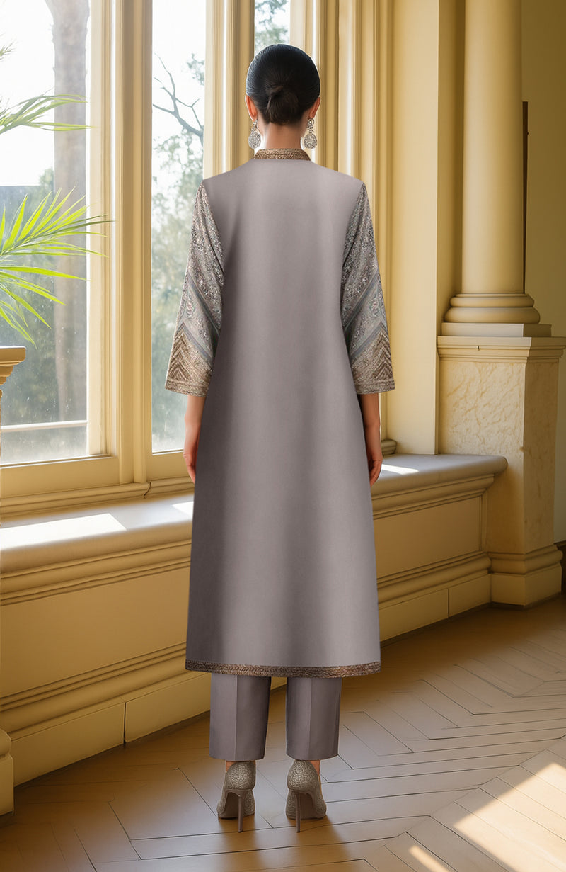 Grey Beads and Sequin Embroidered Jacket set